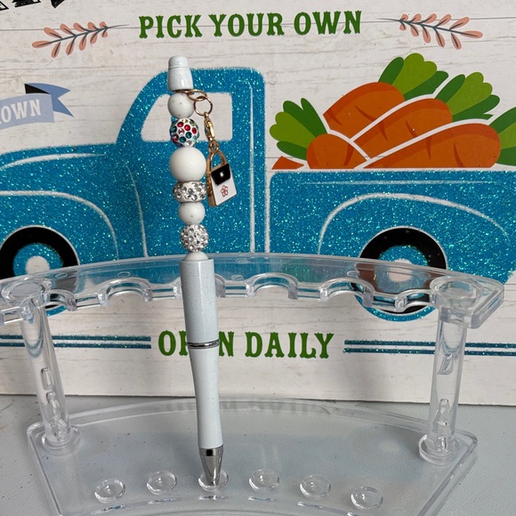 Hand Crafted Other - Hand Crafted White Beaded Pen with Charm